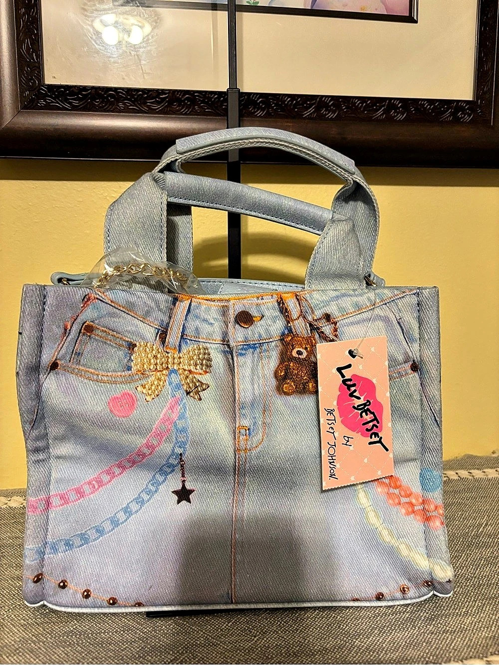 Luv Betsey Denim Print Tote Bag Blue & Pink NWT